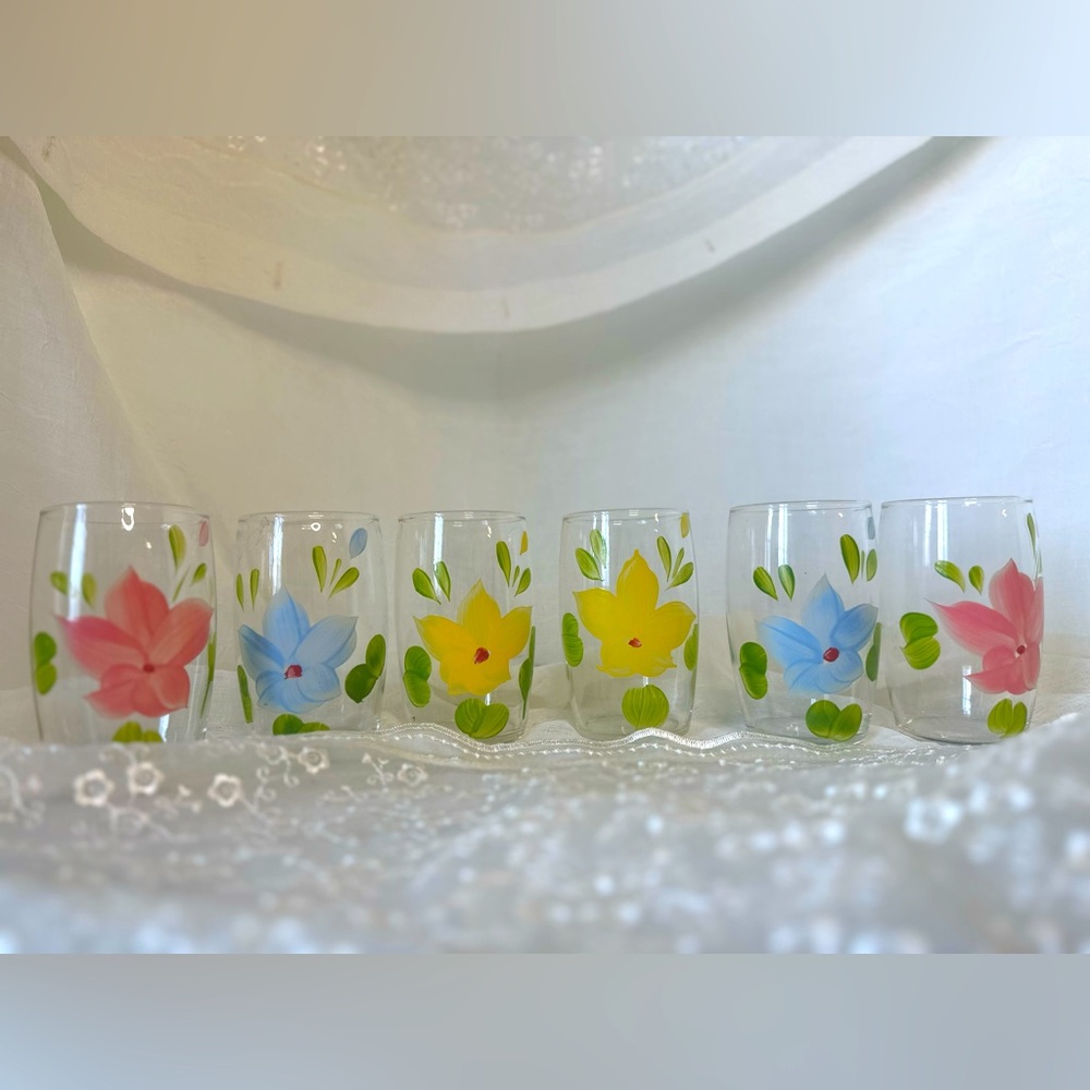 Vintage Hand-painted Floral Glasses